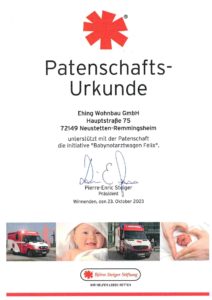 Patenschaftsurkunde Oktober 2023 Baby-Notarztwagen