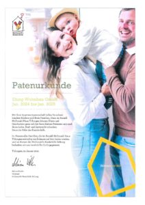 Patenschaftsurkunde 2024 McDonald`s Kinderhilfe